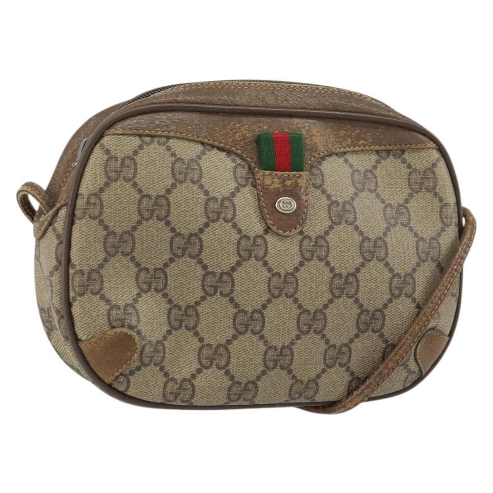 GUCCI GG Supreme Web Sherry Line Bag PVC Beige Gold 89 02 066 Auth 156823 - Picture 1 of 16